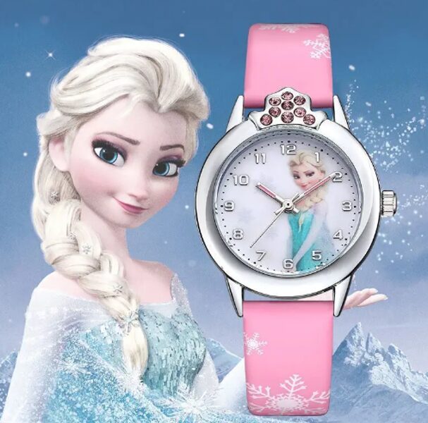 Frozen disney rokas pulkstenis meitenēm ar Elzu ''Frozen Elsa'', gaiši rozā ar dimantiņiem