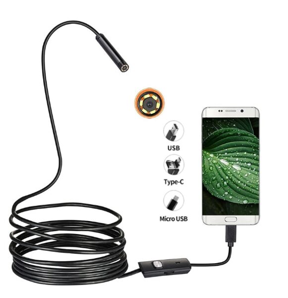 Endoskops - mini kamera, digitālā zonde tālrunim, USB/MICRO USB/C, ūdensizturīga, 1m