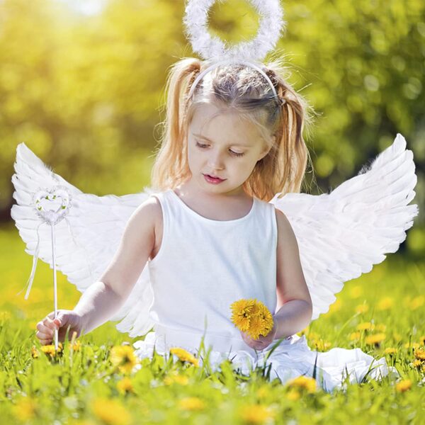 Eņģeļa kostīms bērniem, komplekts trīs vienā - spārni, nūjiņa un galvas rota, tērps pasākumiem, teātrim un lugai