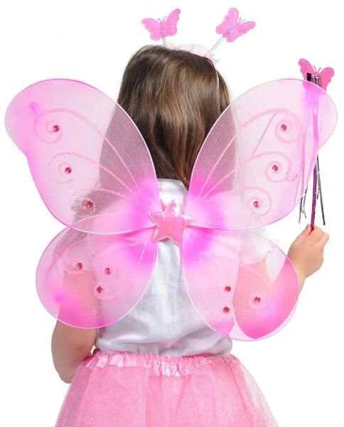 Tauriņa - fejas kostīms bērniem, ar spārniem, stīpiņu un burvju zizli, meiteņu tērps tematiskajām ballītēm