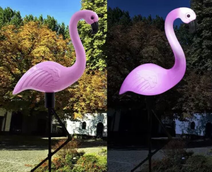 Solārais dārza apgaismojums ''Flamingo'' ar saules paneli un automātisko ieslēgšanos, 3 gab