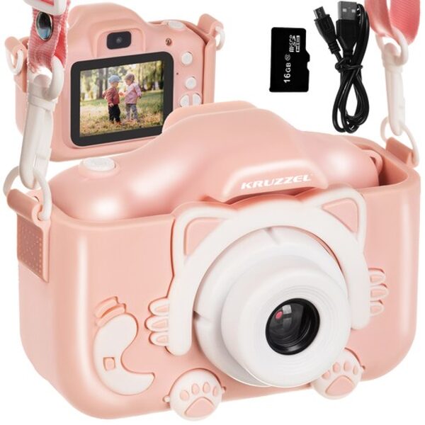Foto aparāts bērniem, digitālā spoguļkamera, komplekts ar atmiņas karti un drošības siksnu, foto, video, spēles, satura lejupielāde, uzlādējama, rozā vai zila krāsa