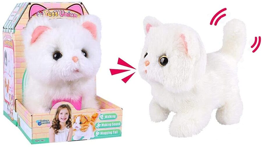 Bērnu interaktīvā rotaļlieta - pūkains plīša kaķis, balts