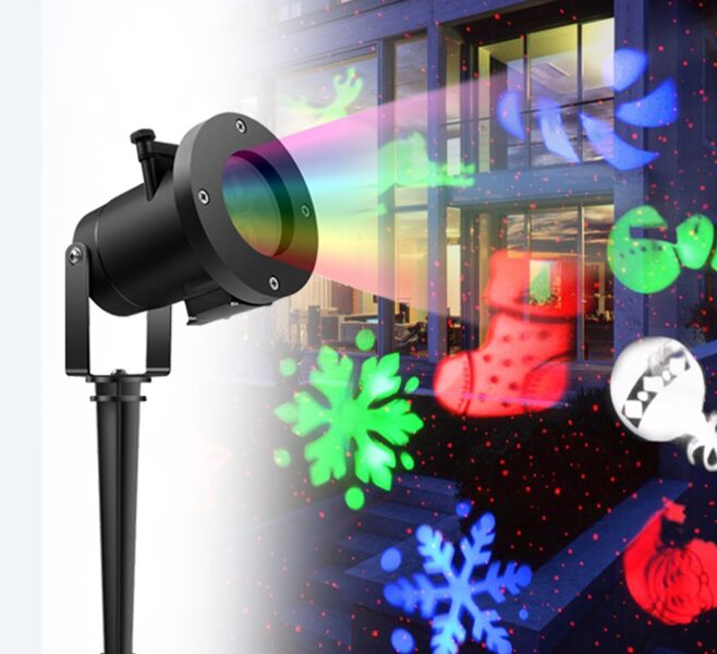 LED Lāzera projektors āra apstākļiem, ar 12 maināmiem motīviem ''ziemassvētku dekorācijas''
