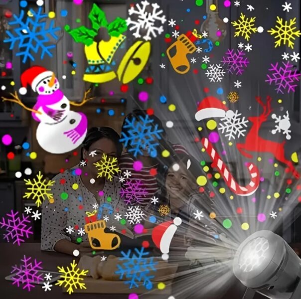Ziemassvētku ballītes LED lāzera projektors, ''Ziemassvētku rotājumi, salavecītis un sniegpārsliņas'', 220v, iekštelpām un āra apstākļiem