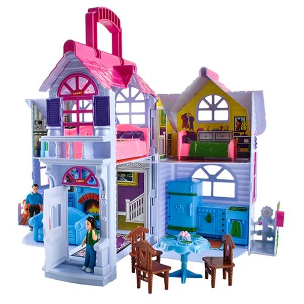 Leļļu namiņš bērniem - māja lellēm čemodānā, ar lellītēm, mēbelēm un aksesuāriem 38 x 23 x 28,5 cm