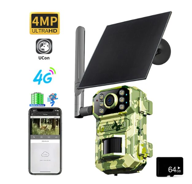 Meža, medību mednieku novērošanas kamera + saules panelis 5w + atmiņas karte 64GB, komplekts, 4G, SIM, kustības sensors, nakts redzamība