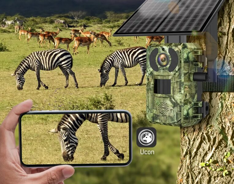 4G SIM Mednieku, medību meža kamera ar saules paneli savvaļas dzīvnieku vai īpašuma novērošanai, nakts redzamība, reāllaika foto / video online aplikācijā, 4G pārklājums, kustības sensors, TF
