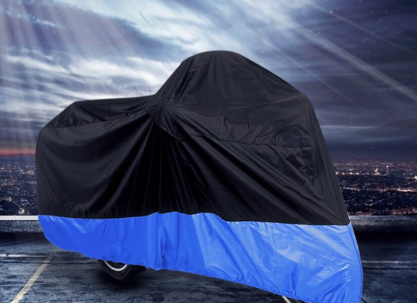 Motocikla pārvalks, ūdens un saules necaurlaidīgs pārklājs, 245 x 105 x 125 cm (XXL), zils ar melnu