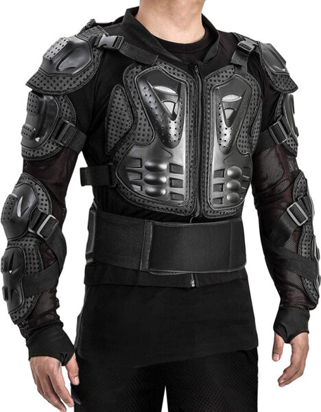 Moto bruņas, jaka - plecu, muguras, krūšu kurvja un elkoņu aizsargs, elpojošs materiāls, L-XXL, melna
