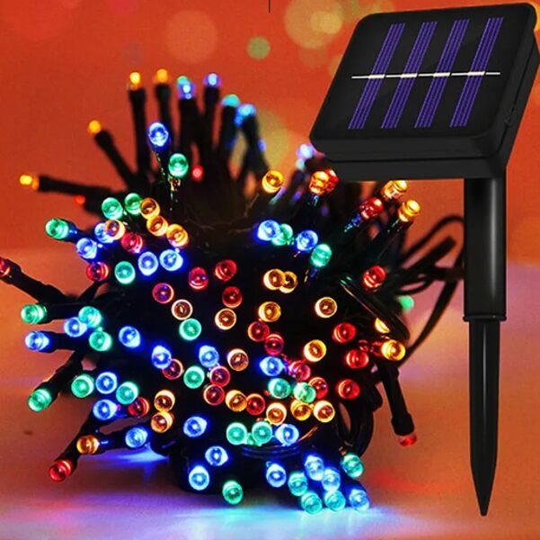 LED lampiņu virtene ar saules paneli, iekštelpām vai dārza apgaismojums āra apstākļiem, 8 gaismas režīmi, multicolor, daudzkrāsaina 7m
