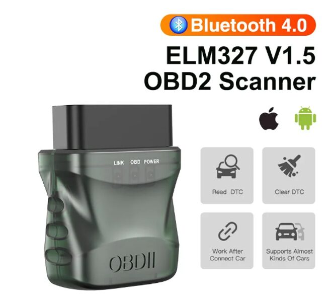 OBD 2 skeneris, bluetooth 4.0, ELM327, V1.5, automašīnas diagnostikas ierīce, android, IOS, OBDII iekārta, lasītājs un kļūdu dzēsējs