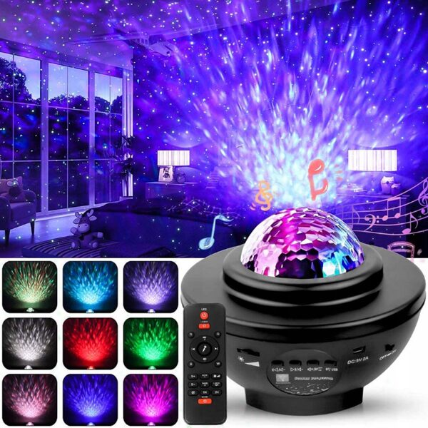 LED zvaigžņu un krāsu lāzera projektors, disko gaisma, ar tālvadības pulti un bluetooth, ''Galaktikas Brīnums''