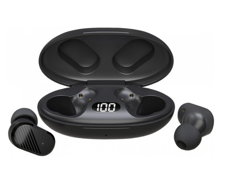 Bezvadu bluetooth austiņas ar uzlādes futlāri, Savio TWS-10, melnā krāsā