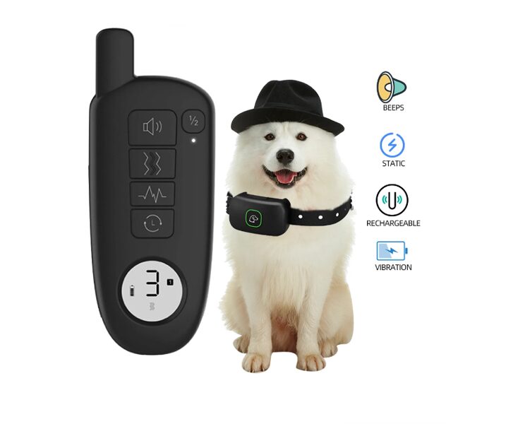 Suņu dresūras kakla siksna 400m, uzlādējama un ūdens izturīga, skaņa, vibrācija, elektro