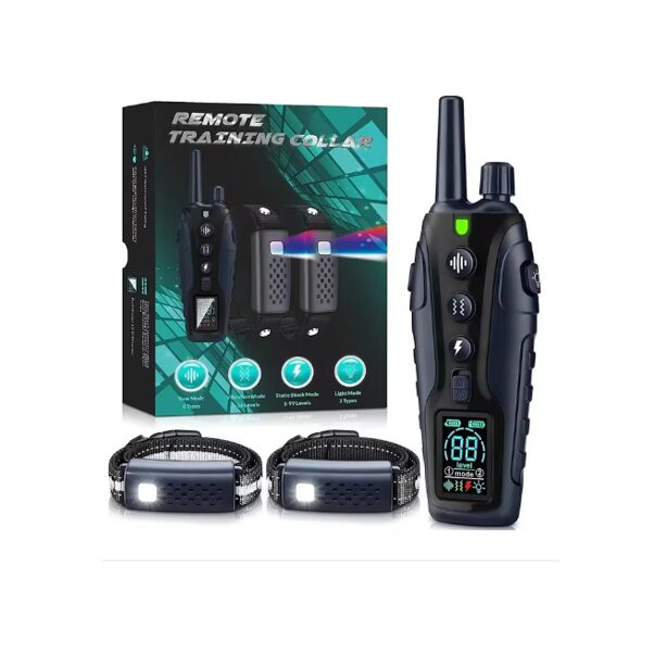 Suņu dresūras siksna 2000m distance, skaņa vibrācija, elektro, ūdens izturīga, komplekts 2 suņiem