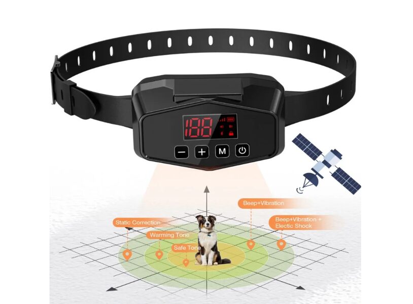 GPS suņu radiosēta ar 1km diapazonu, bezvadu žogs, suņu ierobežošanas sistēma lielam sunim, ūdensizturīga, uzlādējama 