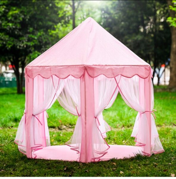Bērnu princešu telts/ pils, rotaļu māja ar baldahīnu, XXL, rozā krāsā, 135 x 135 x 140cm 