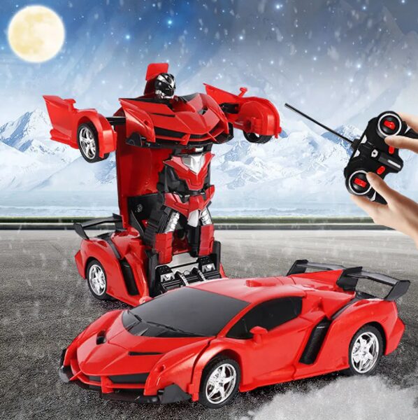 Radiovadāma mašīna bērniem ar pulti ''transformers'', divi vienā: auto + robots, sarkana