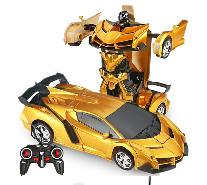 Radiovadāma mašīna bērniem ar pulti ''transformers'', divi vienā: auto + robots, zelta