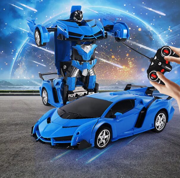Radiovadāma mašīna bērniem ar pulti ''transformers'', divi vienā: auto + robots, zilā krāsā
