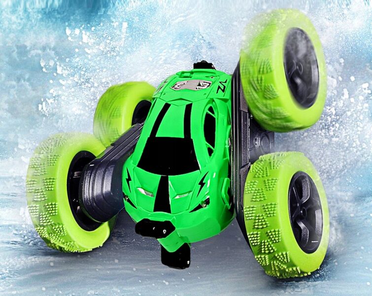 Akrobātiskā triku mašīna ar pulti, radio vadāma rotaļlieta bērniem, LED apgaismojums ''crazy acrobat'', zaļā vai sarkanā krāsā