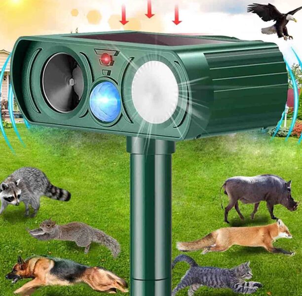 Dzīvnieku solārais ultraskaņas atbaidītājs ar saules paneli, kaitēkļu aizbaidītājs (Caunas, suņi, kaķi, peles, žurkas, stirnas, mežacūkas un putni)