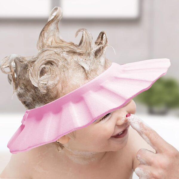 Bērnu vannas cepure mazuļiem, acu, ausu un sejas aizsargs no ūdens un šampūna, regulējams izmērs, rozā krāsā